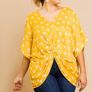💞 PLUS SIZE Front Knot Polka Dot Print Top Blouse